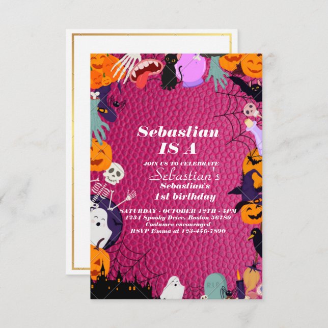 Convite Festa de primeiro aniversario Fantasma de Feliz Di (Frente/Verso)