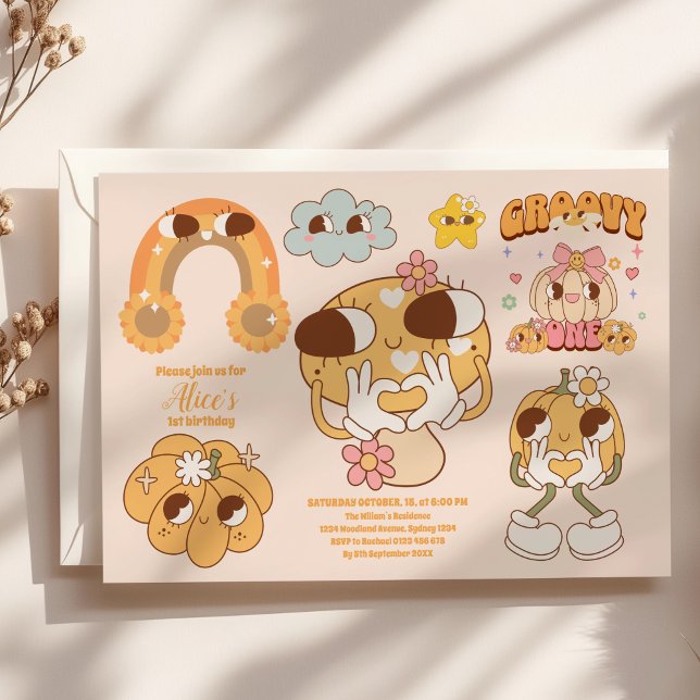 Convite Festa de primeiro aniversario Groovy One Boho Dais (Criador carregado)