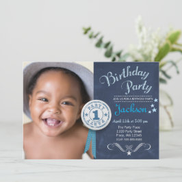 Convite Festa de Primeiro Aniversário Menino Lousa Preta M