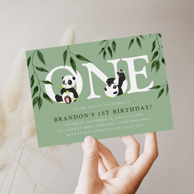 Convite Festa de primeiro aniversario Neutro de Panda Cuta (Criador carregado)