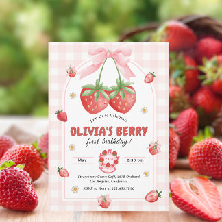 Convite Festa de primeiro aniversario Rosa Berry Sweet