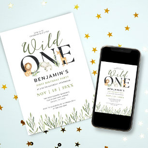 Convite Festa de primeiro aniversario Selvagem de Animais 