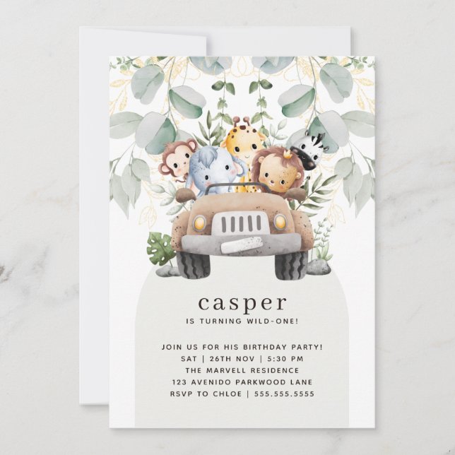 Convite Festa de primeiro aniversario Selvagem de Bebês Sa (Frente)