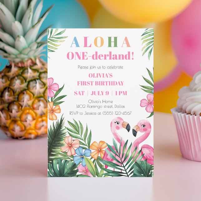 Convite Festa de primeiro aniversario Tropical de Onederla (Onederland Summer Tropical Girl 1st Birthday Party Invitation)