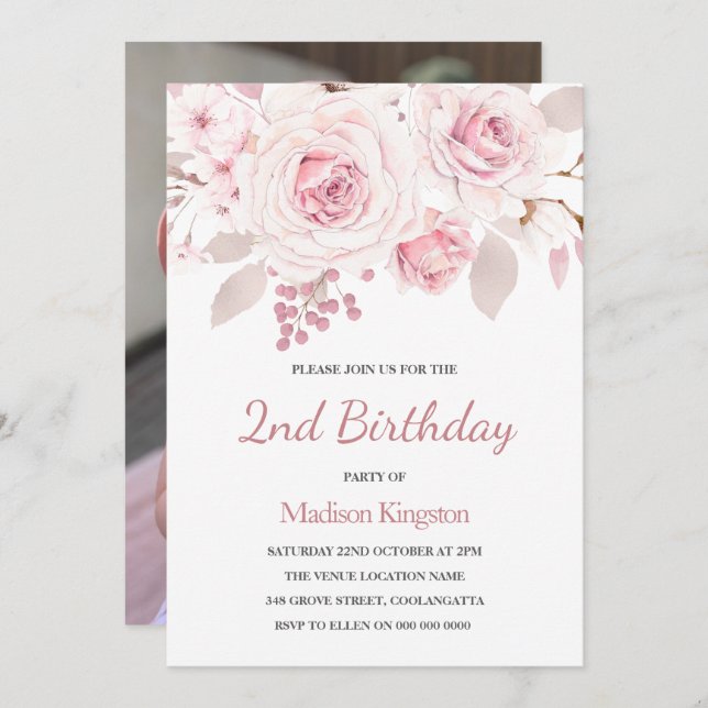 Convite Festa de primeiros aniversarios de Meninas com Flo (Frente/Verso)