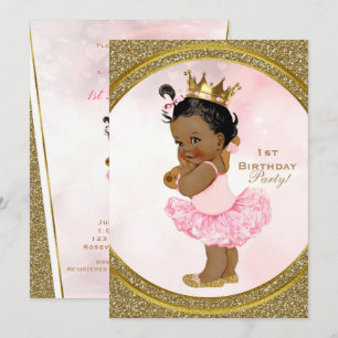 Convite Festa de Princesa Brilho Rosa Dourado Vintage Meni