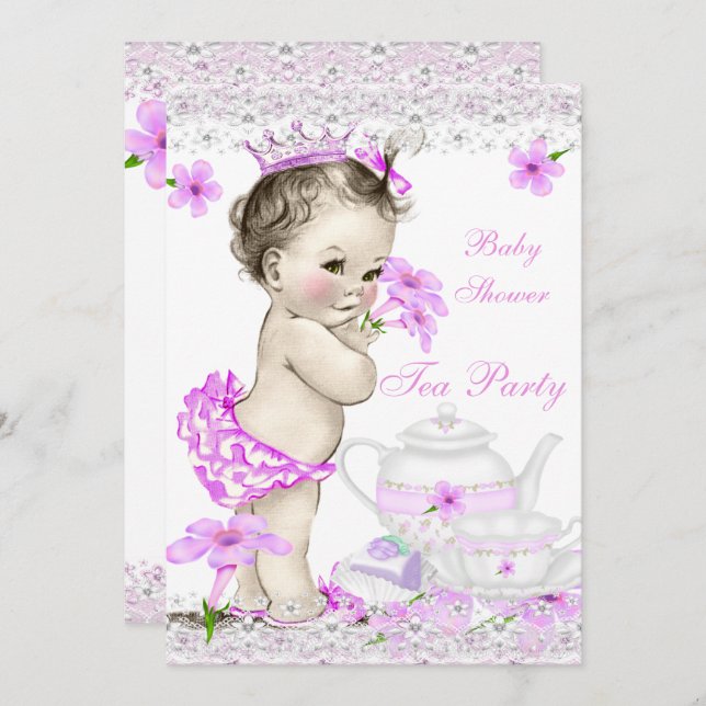 Convite Festa de Princesa Princesa Tea do Chá de fraldas V (Frente/Verso)