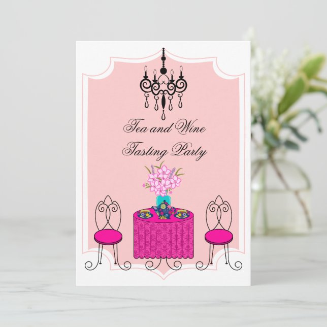 Convite Festa de Provando de Chá e Vinho (Em pé/Frente)