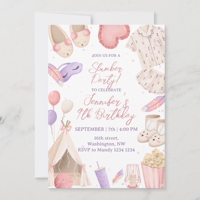 Convite Festa de Pyjamas de Slumber (Frente)