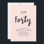 Convite Festa de Quarenta aniversário de 40 anos, Simples,<br><div class="desc">Celebre seu dia especial com este simples convite de festas na moda. Este design apresenta um script de pincel chic com um layout limpo na combinação cor rosa e branca. Mais designs disponíveis no meu compro BaraBomDesign.</div>