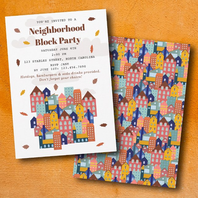 Convite Festa de Quarteirão de Outono (Fall Autumn Neighborhood Block Party Invitation)