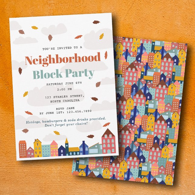 Convite Festa de Quarteirão de Outono (Fall Autumn Neighborhood Block Party Invitation)