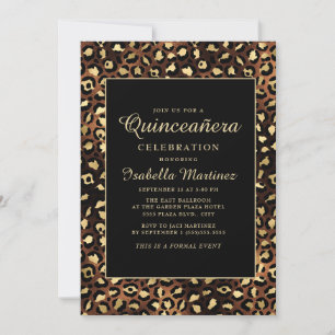 Convite Festa de Quince Anos Bronze Preto Dourado Leopardo