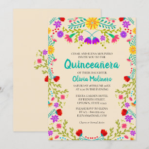 Convite Festa de Quince Anos Champanhe Mexicano Flores Ani