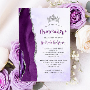 Convite Festa de Quince Anos com Ágata Prata e Aquarela Ro