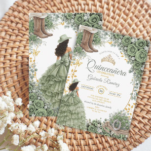 Convite Festa de Quince Anos Country Western Sage Verde Ro