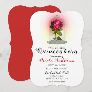 Convite Festa de Quince Anos Encantada com Rosa Vermelha B
