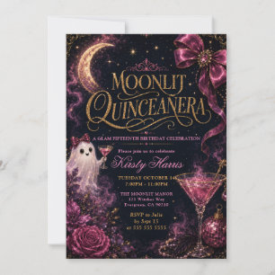 Convite Festa de Quince Anos Fantasma Rosa ao Luar