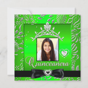 Convite Festa de Quince Anos Lime Verde Damask Prata