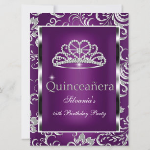 Convite Festa de Quinceanera 15 Anos Roxo Ameixa Damask Pr