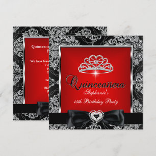 Convite Festa de Quinceanera 15 Vermelho Damasco Prata Pre
