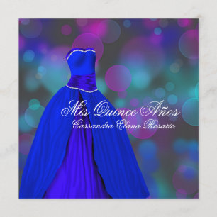 Convite Festa de Quinceanera Azul Royal Rosa Roxo