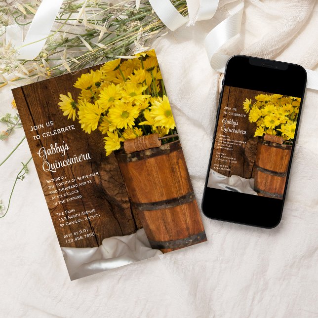 Convite Festa de Quinceañera, Balde de madeira e margarida (Criador carregado)