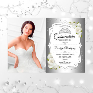 Convite Festa De Quinceanera Com Foto - Branco De Prata