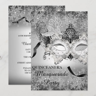 Convite Festa de Quinceanera com Máscara de Floco de Neve