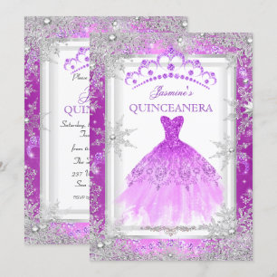 Convite Festa de Quinceanera de Inverno Prateado Roxo