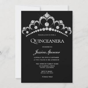 Convite Festa de Quinceanera do Diamante Negro e Silver
