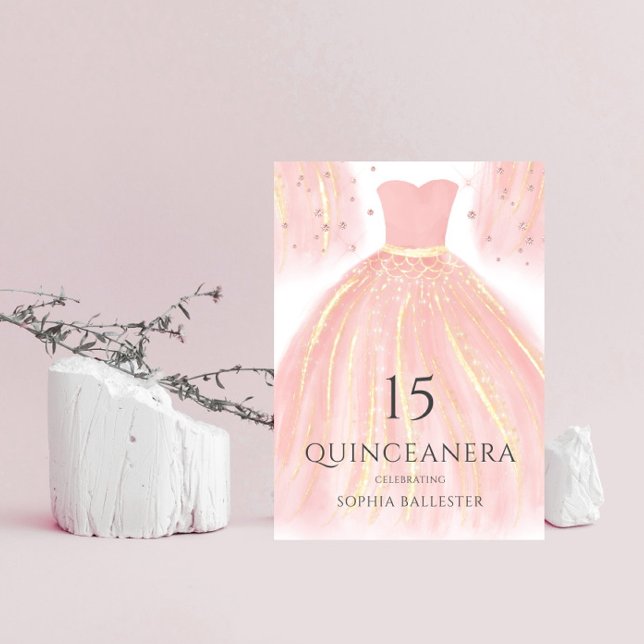 Convite Festa de Quinceanera, Doce de Colheita Rosa Suave, (Criador carregado)
