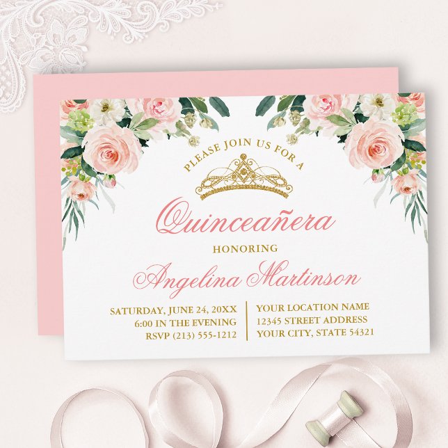 Convite Festa de Quinceanera Floral Branca de Aquarela (Customize to change text color, style, add text & photos to back or change color of back of card.)