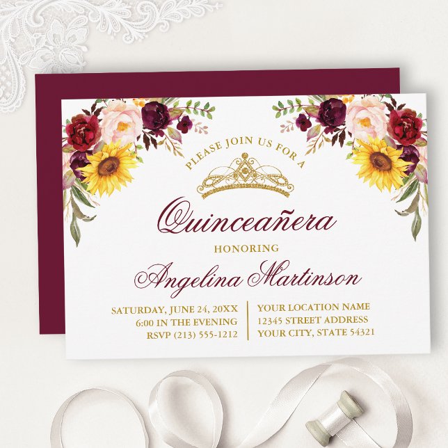 Convite Festa de Quinceanera Floral Mistura de Aquarela (Customize to change text size, color, text style or color of back of card.)