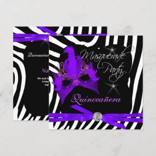 Convite Festa de Quinceanera Mascarada Roxo Zebra