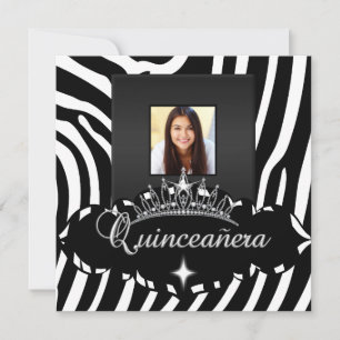 Convite Festa de Quinceanera Menina Zebra Preto e Branco F