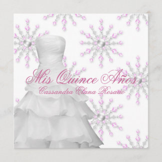 Convite Festa de Quinceanera Pink Winter Wonderland