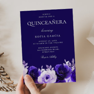 Convite Festa de Quinceanera, Rosas Elegantes Azuis da Mei