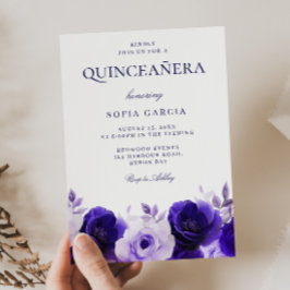 Convite Festa de Quinceanera, Rosas Elegantes Azuis da Mei