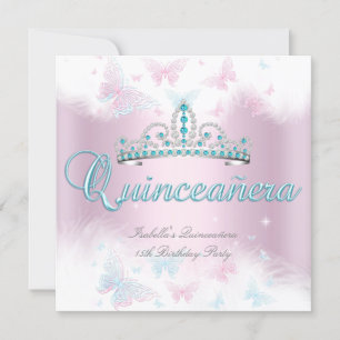 Convite Festa de Quinceanera Tiara Borboleta Rosa Azul Tur