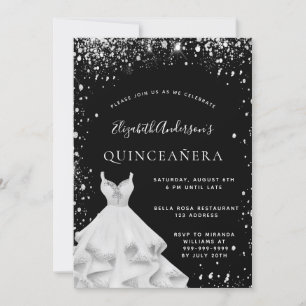 Convite Festa de Quinceanera vestido de pó preto de prata