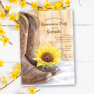 Convite Festa de Quinceanera Western Sunflower e Botas