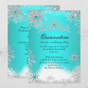 Convite Festa de Quinze Anos Aqua Blue Winter Wonderland