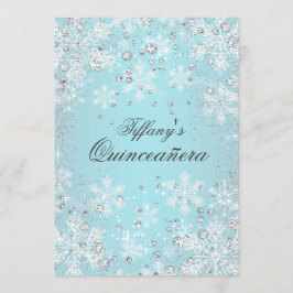 Convite Festa de Quinze Anos Blue Snowflake Winter Wonderl