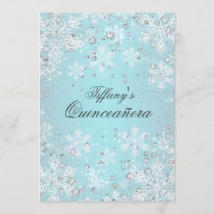 Convite Festa de Quinze Anos Blue Snowflake Winter Wonderl