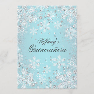 Convite Festa de Quinze Anos Blue Snowflake Winter Wonderl
