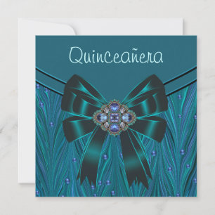 Convite Festa de Quinze Anos Esmeralda Verde Azul Turquesa