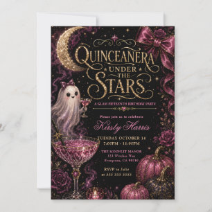 Convite Festa de Quinze Anos Fantasma Rosa Sob as Estrelas