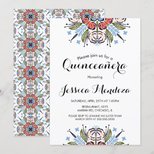 Convite Festa de Quinze Anos Floral Desenhada à Mão com Pê
