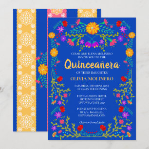 Convite Festa de Quinze Anos Mexicana Azul Real